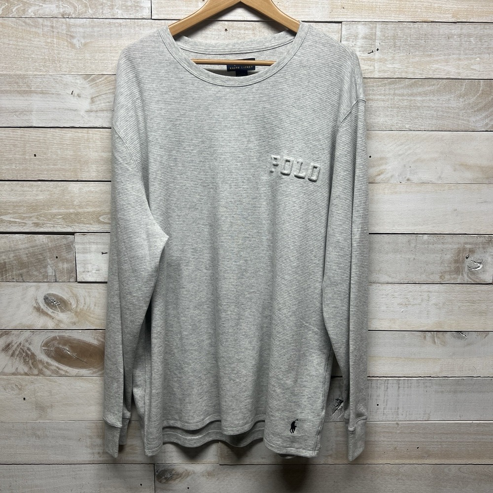 Polo Ralph Lauren Embossed Waffle Knit Thermal Sleep Shirt 2XL Gray Crew Neck
